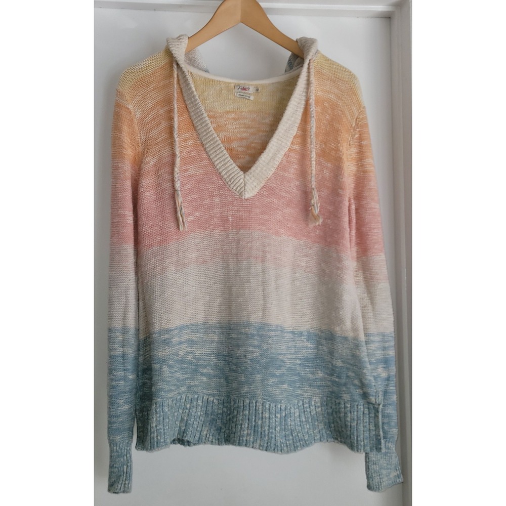 Faherty Women's Hoodie S Pullover Multicolor Sunset Colors Striped Cotton KNIT